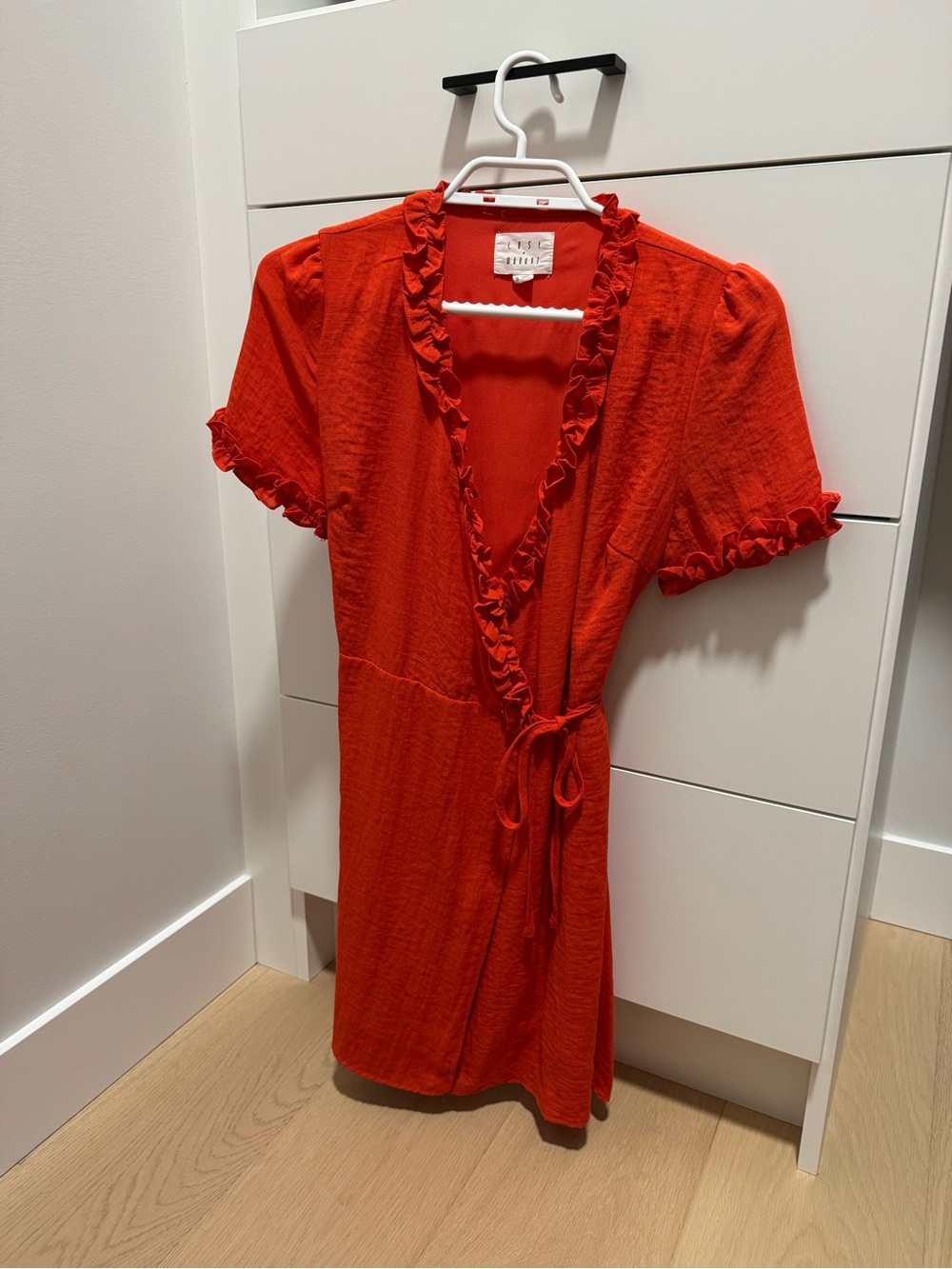 Lost + Wander - Red Ruffle V-Neck Wrap Dress